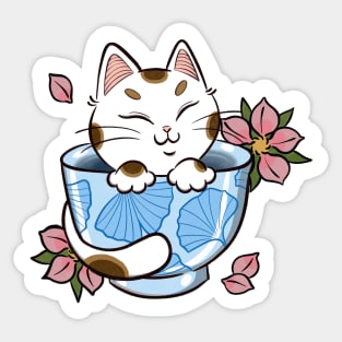 japanese tea cat tattoo Sticker